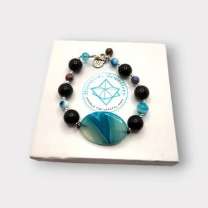 Blue Lace Agate, Black Agate harmony charm bracelet